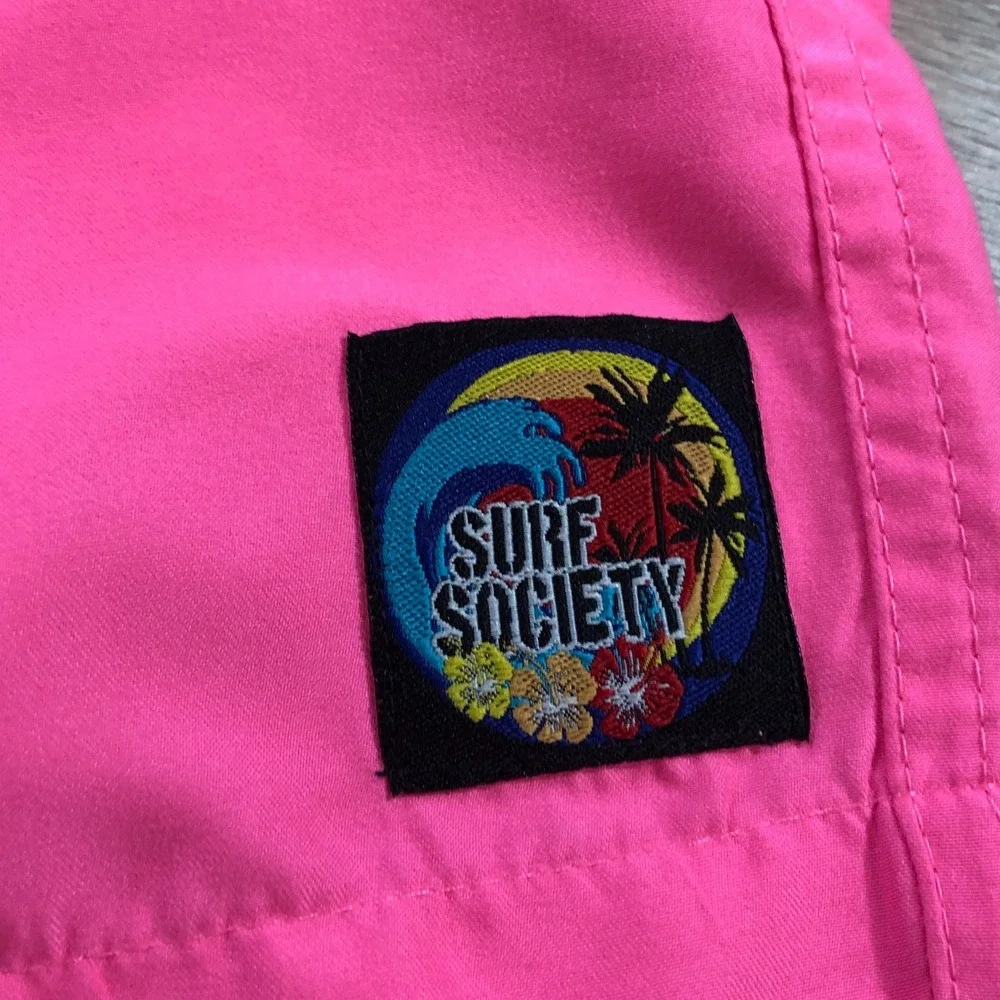 Surf Society Men's Small Swim‎ Shorts Pink Beach Surf Swim Logo Retro 80s 90s